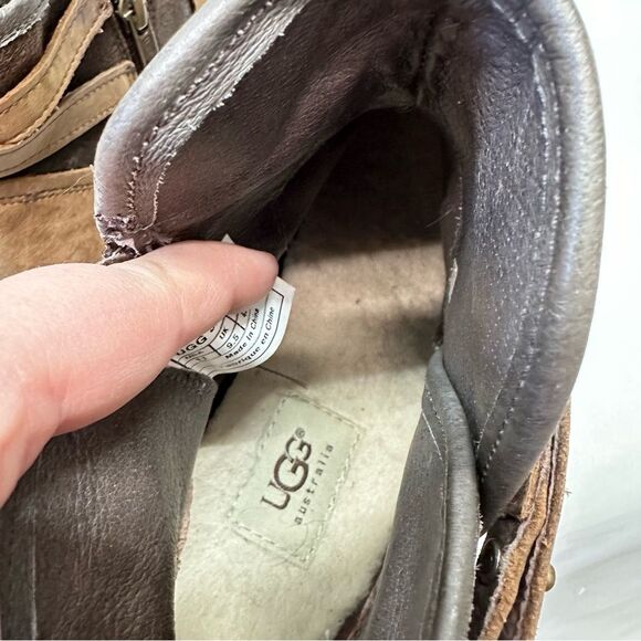 UGG Emalie stout brown leather bootie boot sherpa insole women's 11 sn 1008017 - Picture 7 of 9